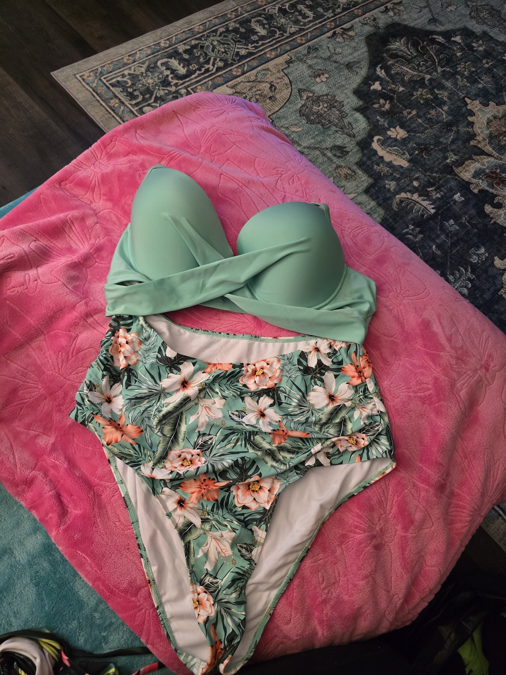 Mint Green Tropical Floral Girls One-Piece Swimsuit